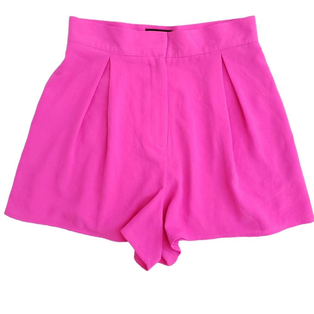 NEW TOPSHOP neon Fuchsia cherry flip pleated high waisted shorts
